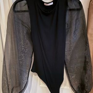 Black bodysuit with mesh long sleeve